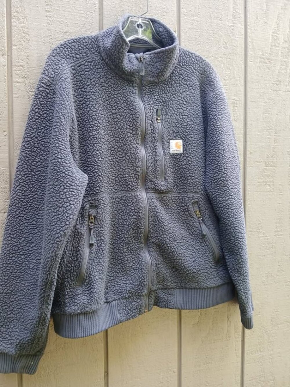 Carhartt Fleece Jacket Men's Medium Grey Full Zip Pockets Workwear Distressed